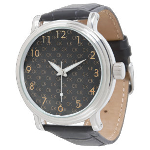 Montre Noir or monogramme initiales minimaliste hommes ga