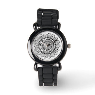 Montre Noir sur blanc orné motif