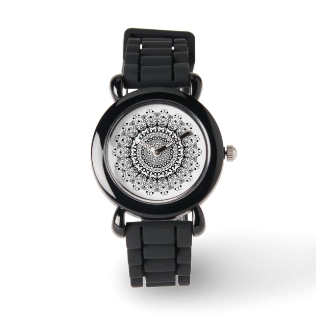 Montre Noir sur blanc orné motif (Recto)