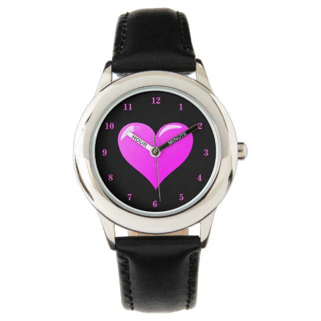 Montre noire et violette avec coeur (devant)