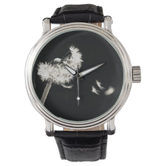 Montre noire pissenlit noir et blanc