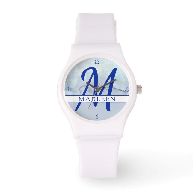 Montre Nom | Aquarelle bleu monogramme (Recto)