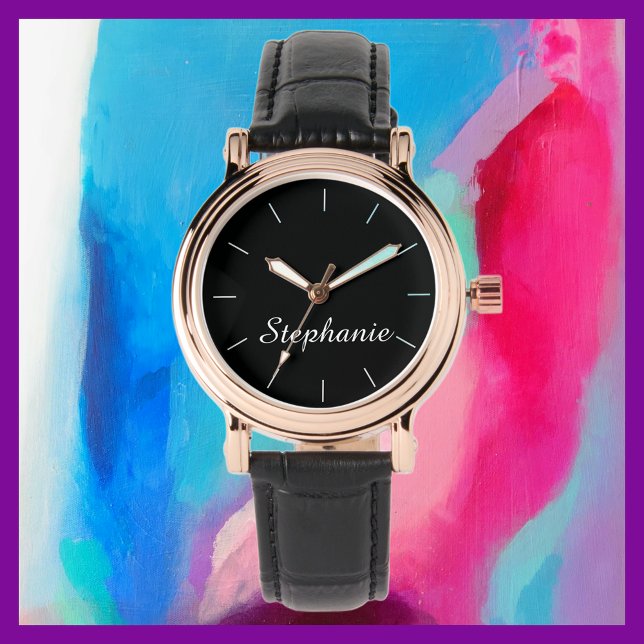 Montre Nom blanc Stylish Glam Rose Gold Black Band Poigne (Créateur téléchargé)