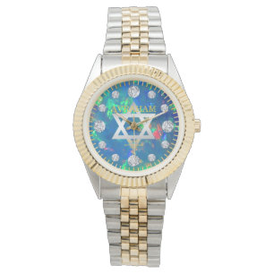 Montre Nom bleu de coutume de diamant d'opale de feu de