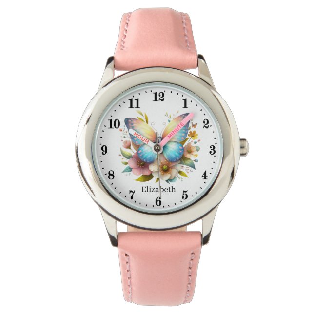 Montre Nom d'ajout de papillon filles mignonnes (devant)