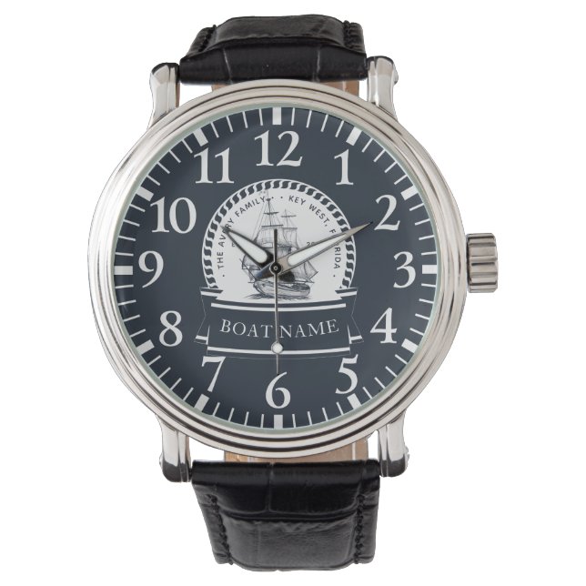 Montre Nom de famille du bateau bleu de luxe Navy (devant)