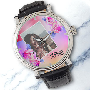 Montre Nom de la photo Aquarelle Floral Fleurs roses Rose