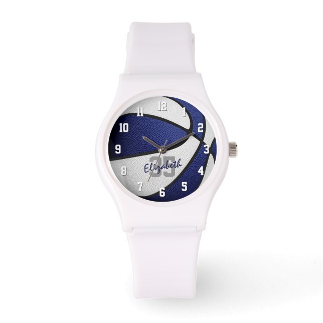 Montre nom de l'athlète maillot numéro bleu blanc basketb (Recto)