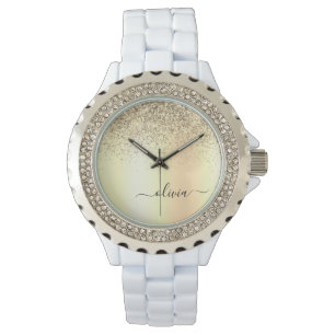 Montre Nom de luxe moderne girly pailleté or
