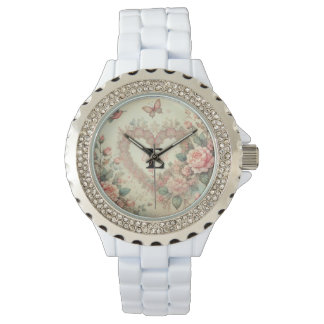 Montre Nom de monogramme Coeurs vintages aquarelle floral