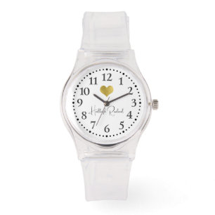 Montre Nom de script mignon Monogramme cœur doré
