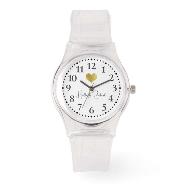 Montre Nom de script mignon Monogramme cœur doré (Recto)