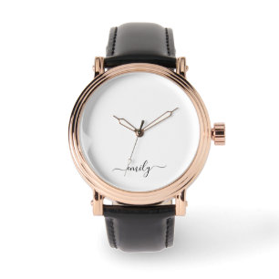 Montre Nom du monogramme blanc noir moderne
