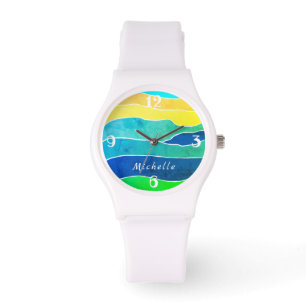 Montre Nom du monogramme du Motif de bande Abstrait color
