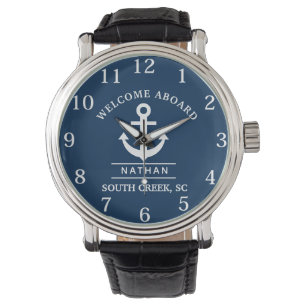 Montre Nom du monogramme personnalisé Marine Blue Welcome