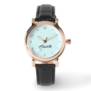 Montre Nom Élégant manuscrit   Pastel Cyan élégant