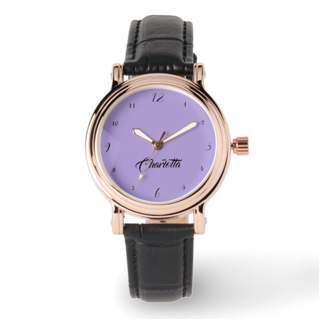 Montre Nom Élégant manuscrit | Pastel Purple Style (Recto)