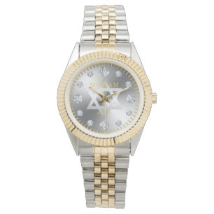 Montre Nom en acier de coutume de cadran de diamant