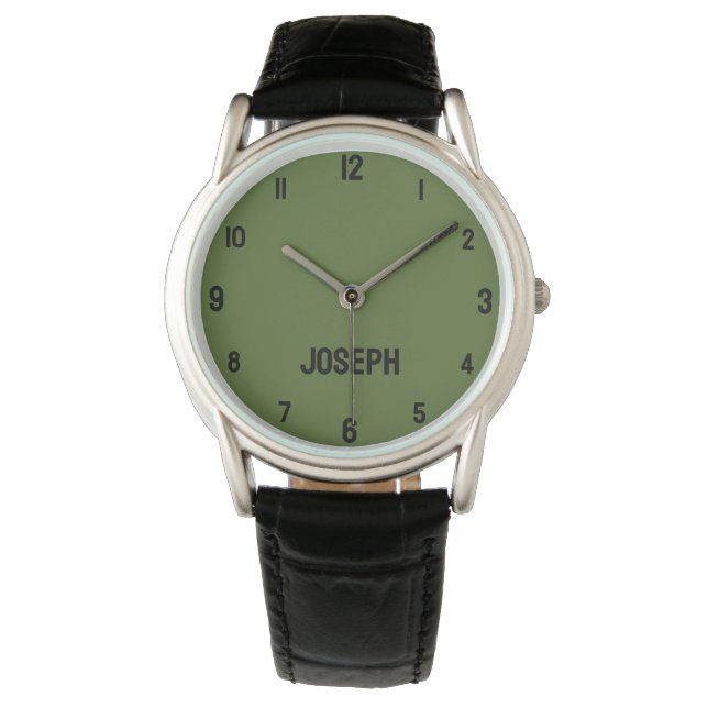 Montre Nom Fille Garçon Femmes Hommes | Olive Green Moder (devant)