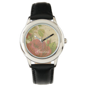 Montre Nom floral vintage de coutume de feuille de