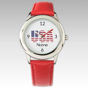 Montre Nom, Kids Stainless Steel Red Leather Strate