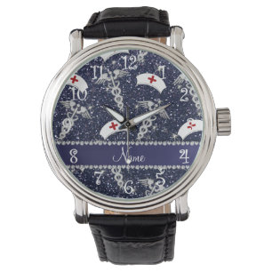 Montre Nom marine bleu parties scintillant infirmière cas