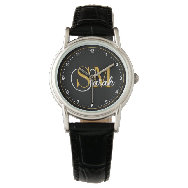 Montre Nom monogramme et signature élégante foncée (devant)