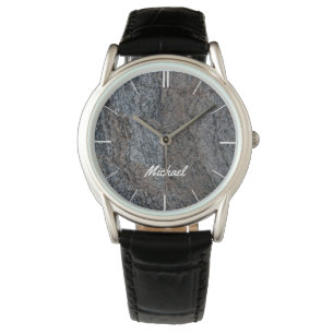 Montre Nom noir rouge en pierre de texture de granit