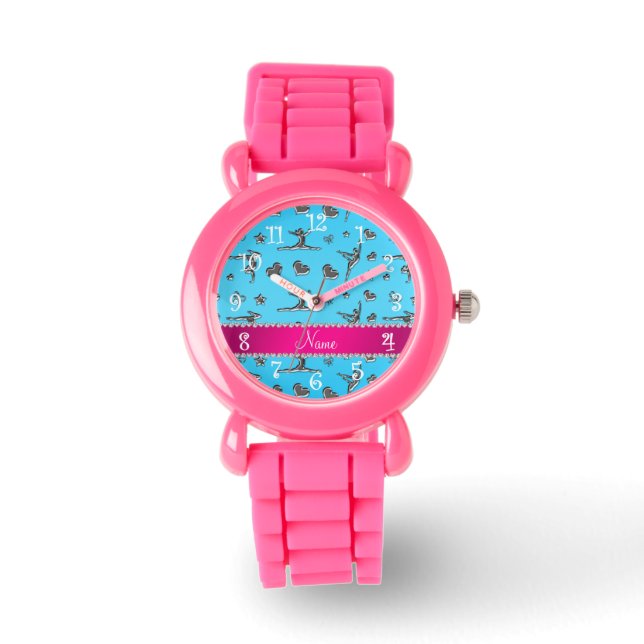Montre Nom personnalisé argent ciel bleu gymnastique (Recto)