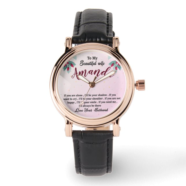 Montre Nom personnalisé avec message Rose rouge pour femm (Recto)
