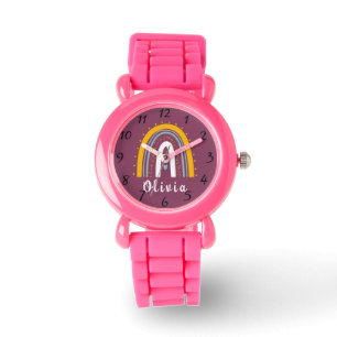 Montre Nom personnalisé avec minimaliste Boho Rainbow