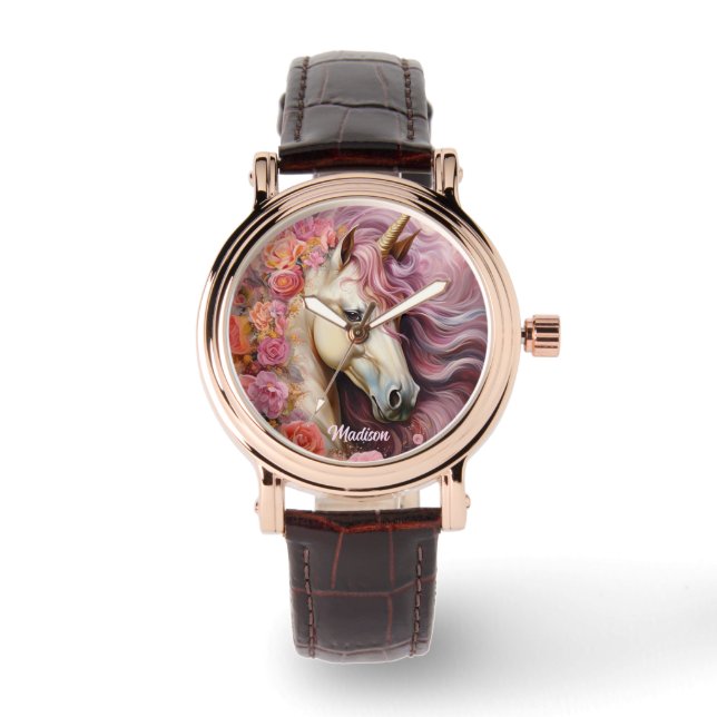 Montre Nom personnalisé belle licorne (Recto)