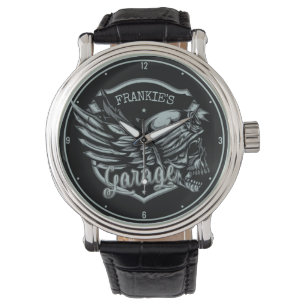 Montre Nom personnalisé Biker Skull Wings Motorcycle Gara