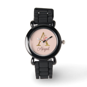 Montre Nom personnalisé Blush Rose Gold Lettre A
