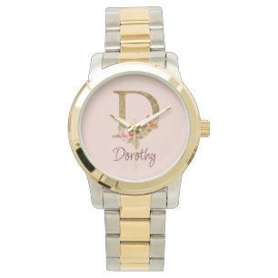 Montre Nom personnalisé Blush Roses Rose lettre D en feui