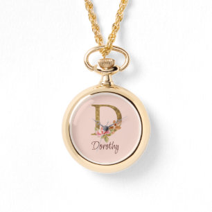 Montre Nom personnalisé Blush Roses Rose lettre D en feui