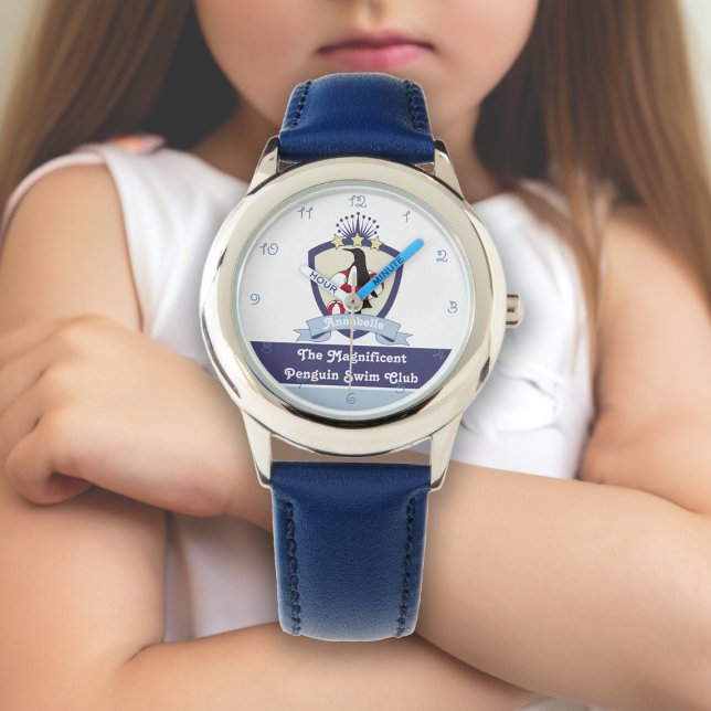Montre Nom personnalisé Club de natation Crest Cute Pengu (Créateur téléchargé)
