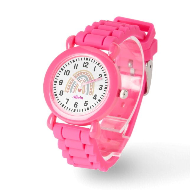 Montre Nom personnalisé cool Boho Arc-en-ciel et coeur (Angle)