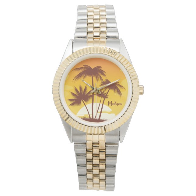 Montre Nom personnalisé Coucher de soleil sur l'île tropi (devant)
