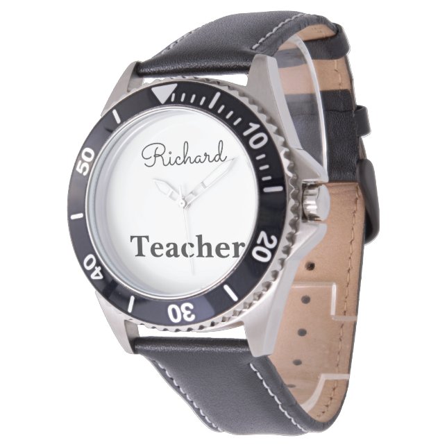 Montre Nom personnalisé de l'enseignant noir (Incliné)