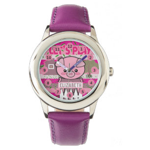 Montre Nom Personnalisé Filles Filles Ferme de cochons En