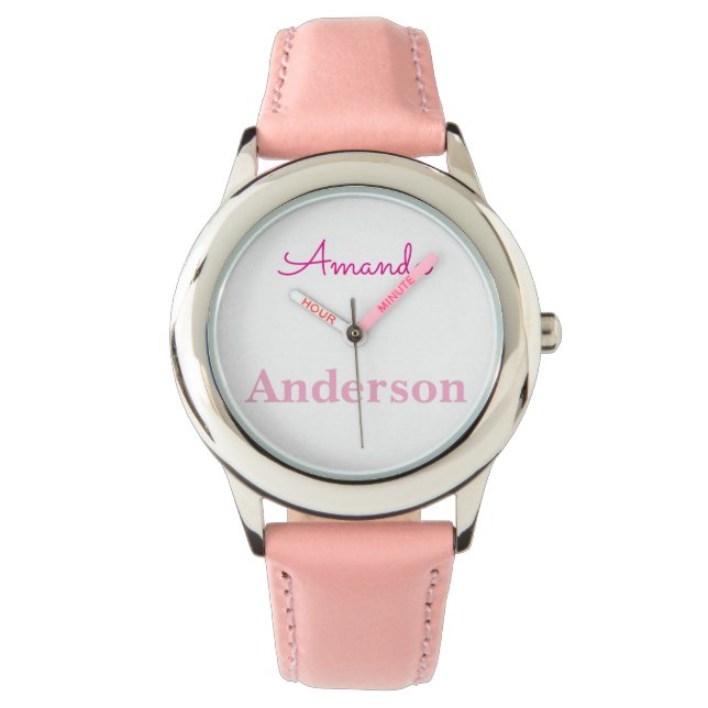 Montre Nom personnalisé Filles roses mignonnes (devant)