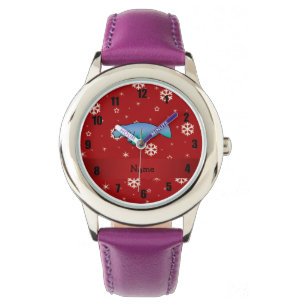 Montre Nom personnalisé flocon de neige rouge manat