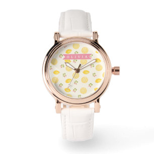 Montre Nom personnalisé floral citron été personnalisé