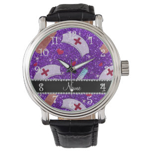 Montre Nom personnalisé indigo violet parties scintillant