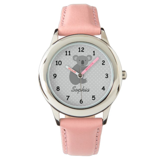 Montre Nom personnalisé jolie koala ours rose filles rega (devant)