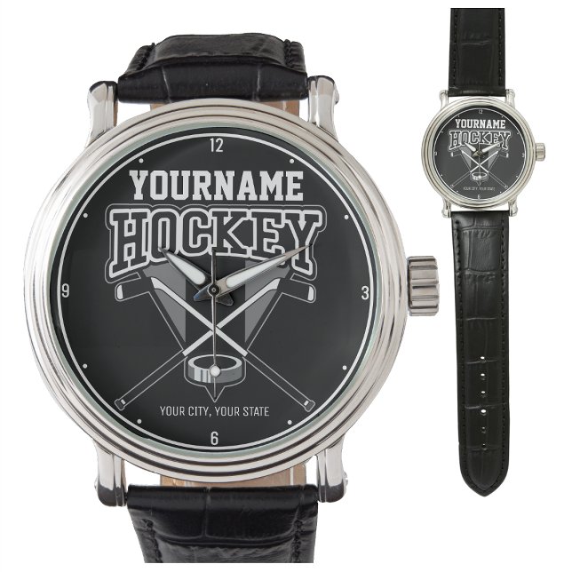 Montre NOM Personnalisé Joueur de hockey Stick Puck Team (Créateur téléchargé)
