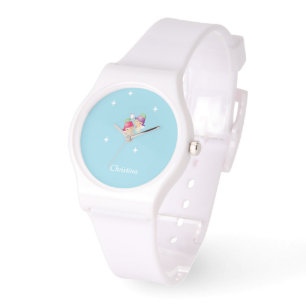Montre Nom personnalisé mignon anges sur bleu