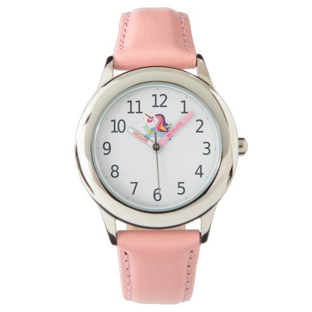 Montre Nom personnalisé mignon Pink Unicorn Girl's Wristw (devant)