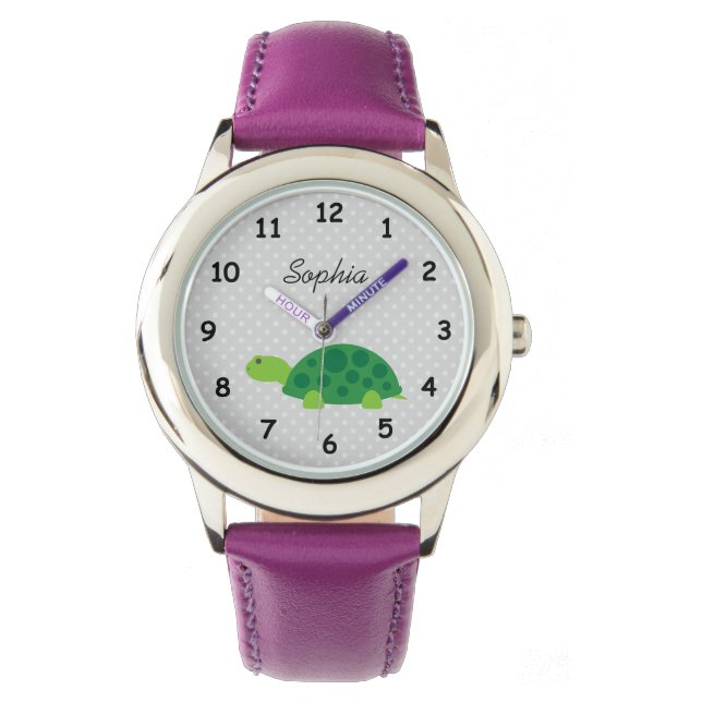 Montre Nom personnalisé mignonne tortue rose filles regar (devant)